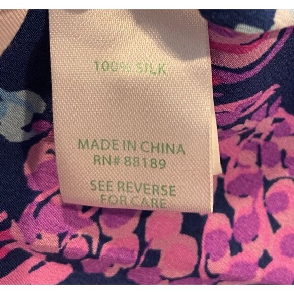 Lilly Pulitzer Elsa Silk Blouse Shirt Aegean Navy Calypso Coast Purple Pink XL - Picture 4 of 4